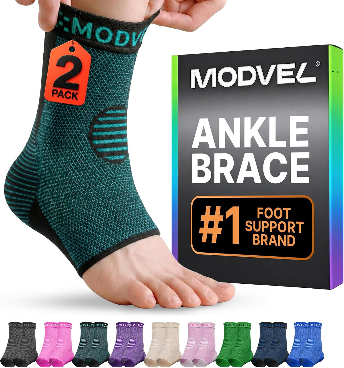 Modvel Foot & Ankle Brace Socks for Sprained Ankle Compression Sleeve - Foot Support for Women & Men - Tendonitis & Arthritis Ankle Brace Sports Running, Torn Ligaments & Women Stabilizing Ankle Wrap