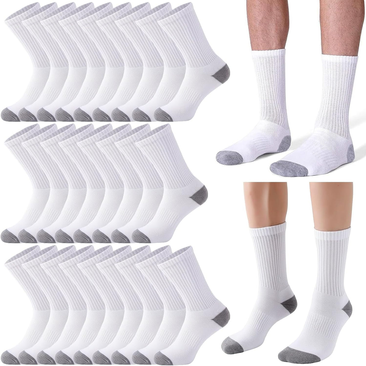 20 Pairs Crew Athletic Socks for Men Moisture Wicking Cushion Crew Socks for Sport Running Traveling