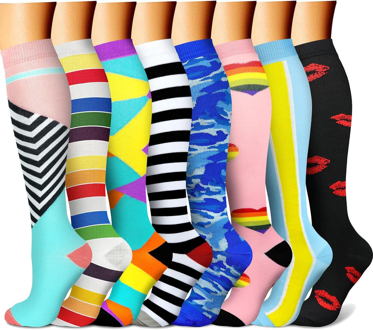 CHARMKING Compression Socks for Women & Men Circulation (8 Pairs) 15-20 mmHg Best Calf Socks Support for Athletic Cycling