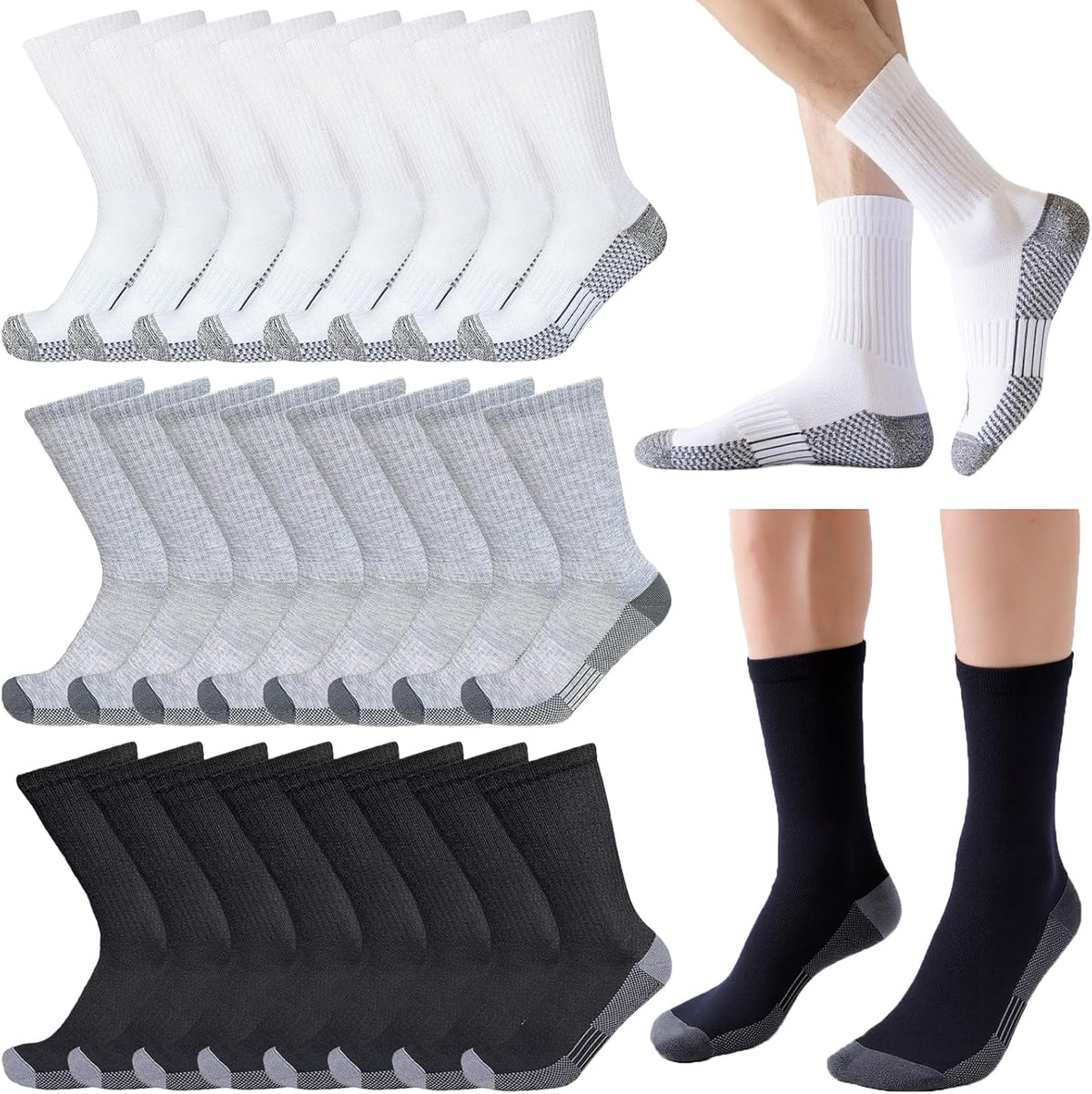 20 Pairs Crew Athletic Socks for Men Moisture Wicking Cushion Crew Socks for Sport Running Traveling
