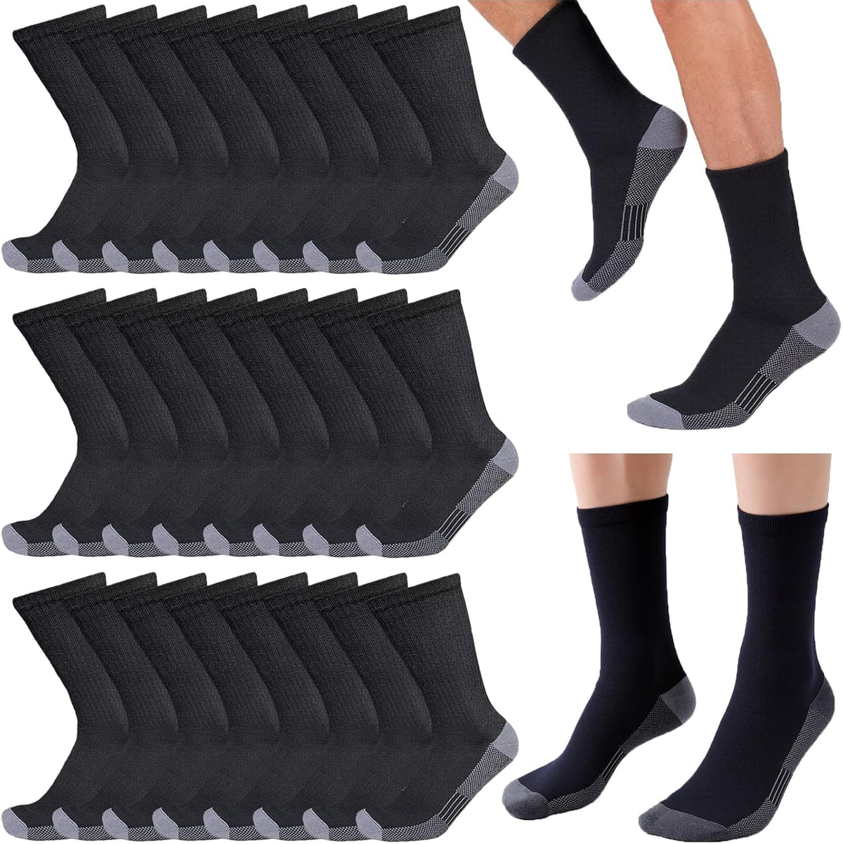 20 Pairs Crew Athletic Socks for Men Moisture Wicking Cushion Crew Socks for Sport Running Traveling