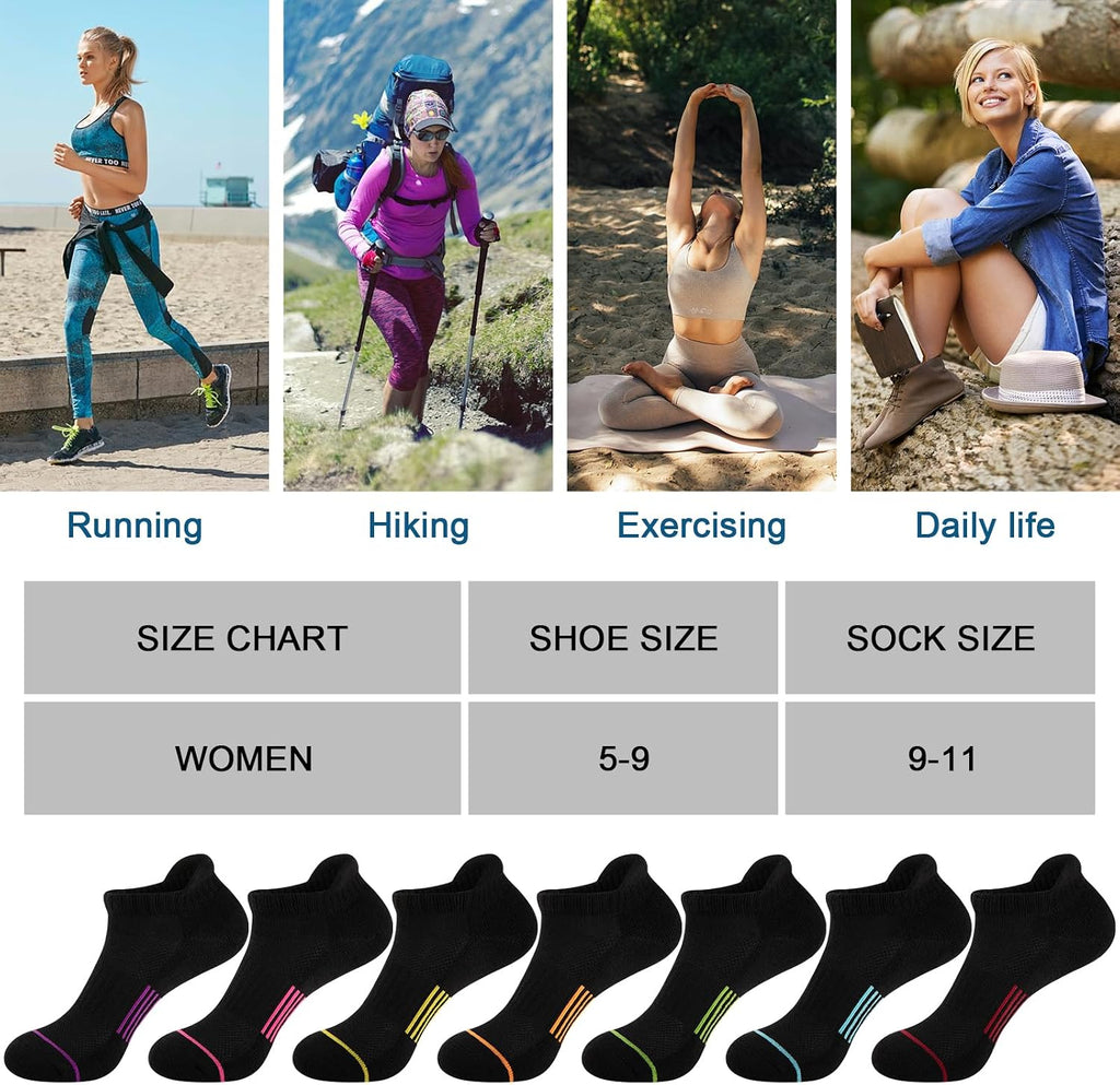 Heatuff 7 Pairs Womens Ankle Socks Athletic Cushioned Anti-Blister Running Low Cut Socks with Tab