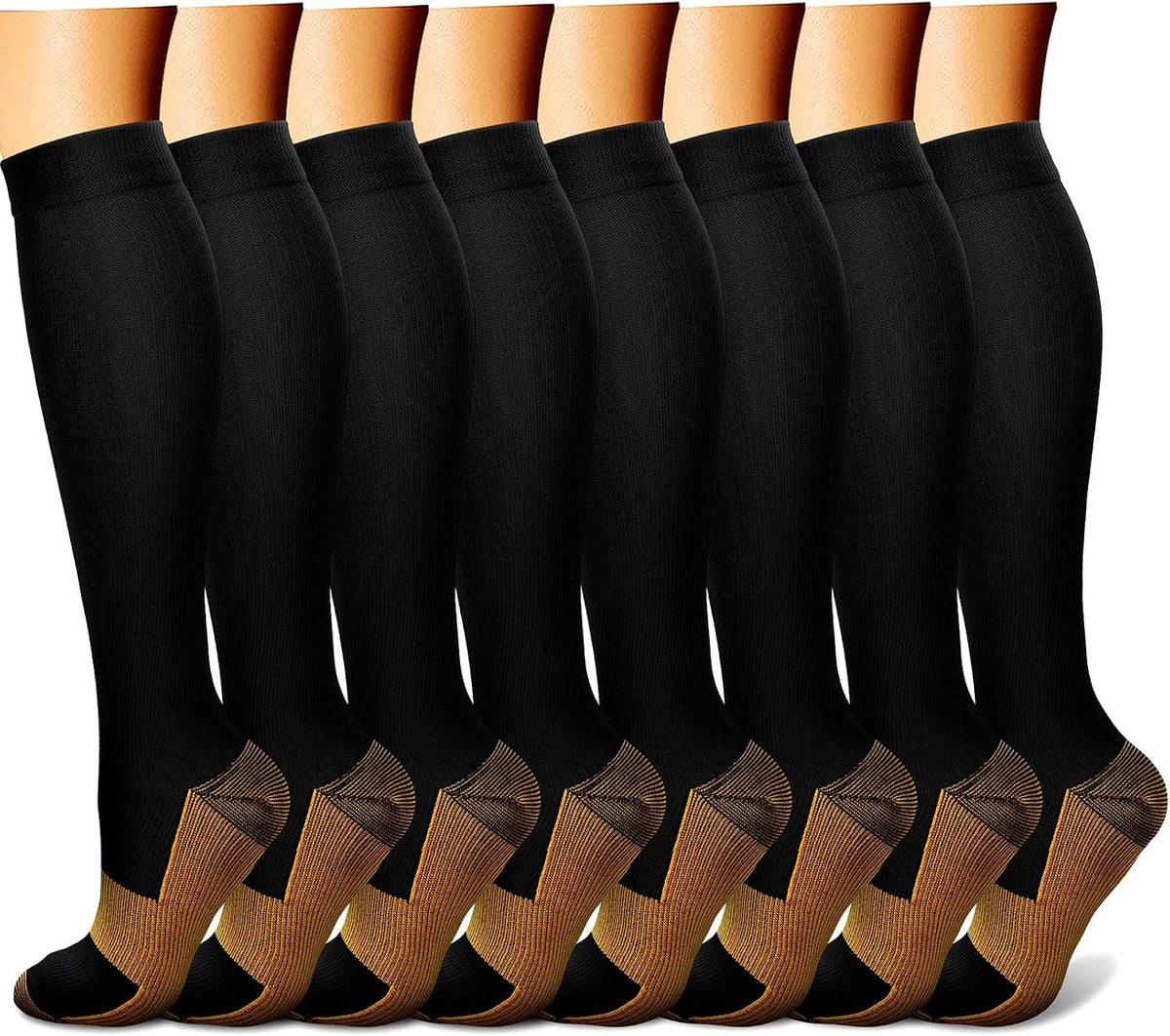 CHARMKING Compression Socks for Women & Men Circulation (8 Pairs) 15-20 mmHg Best Calf Socks Support for Athletic Cycling