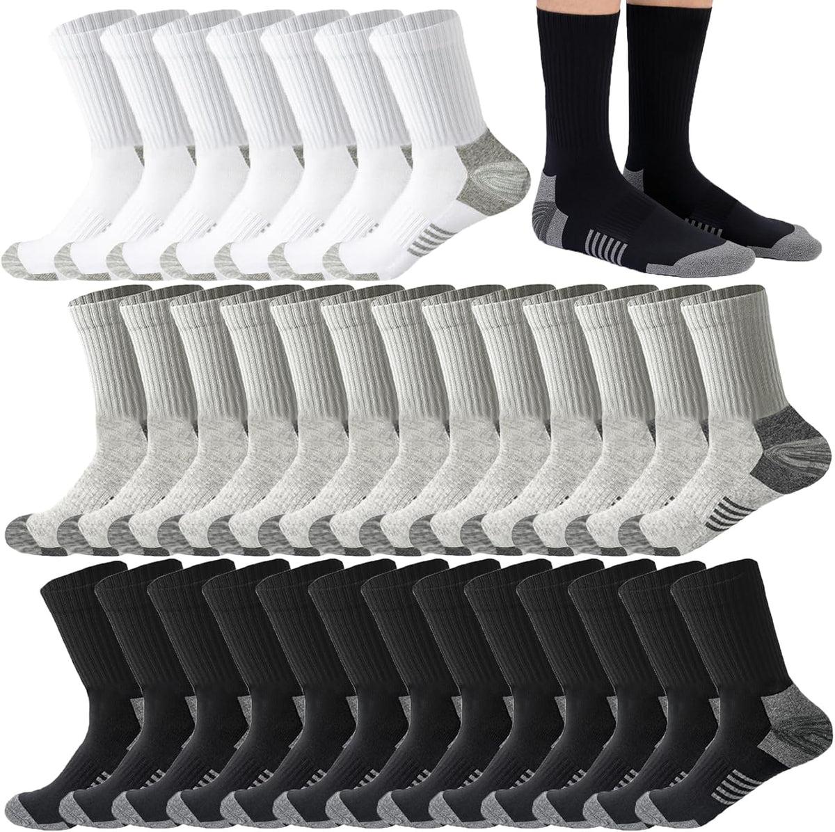 20 Pairs Crew Athletic Socks for Men Moisture Wicking Cushion Crew Socks for Sport Running Traveling