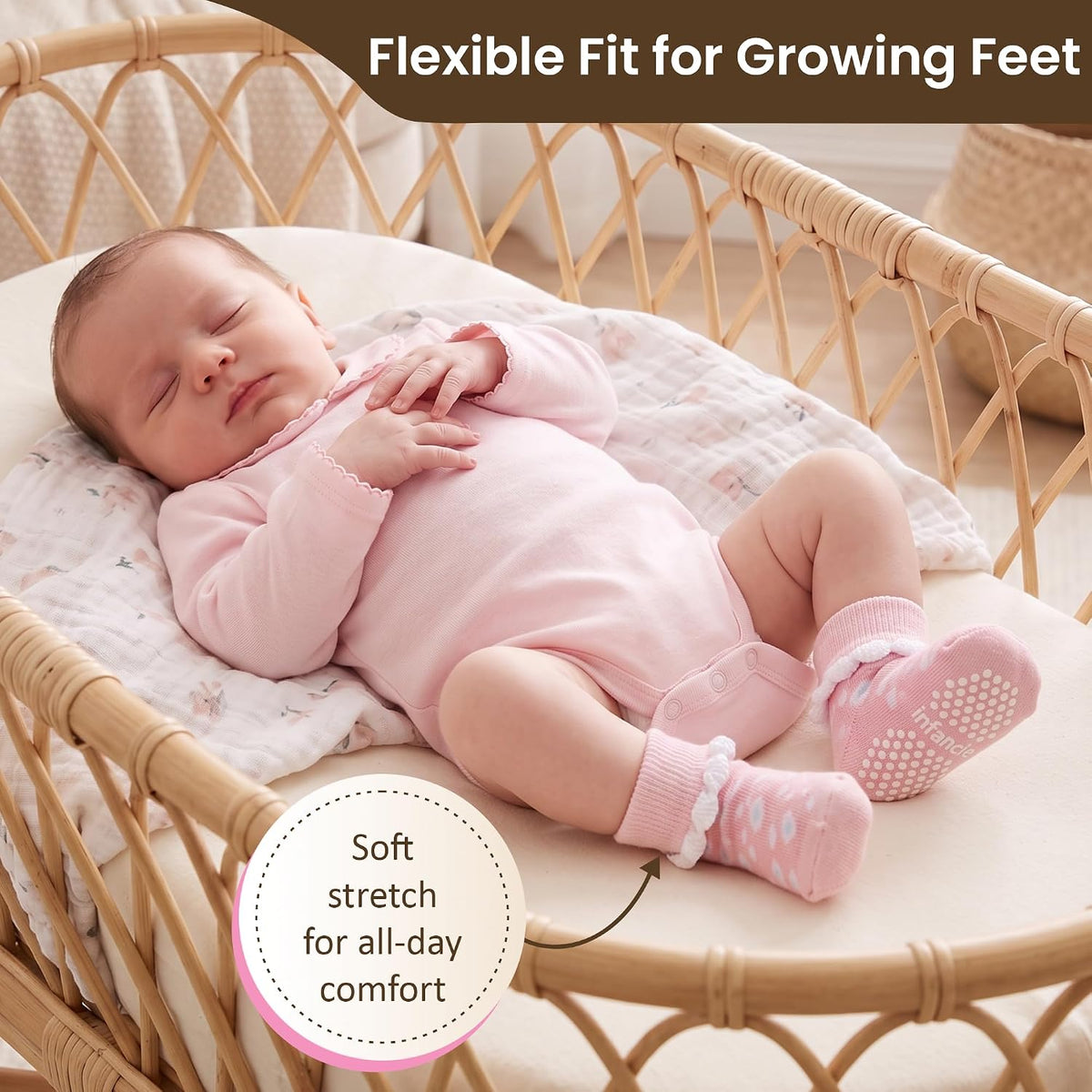 GOTS Organic Cotton Blend 12 Pairs Baby Newborn Socks 0-6 M Girl Non Slip