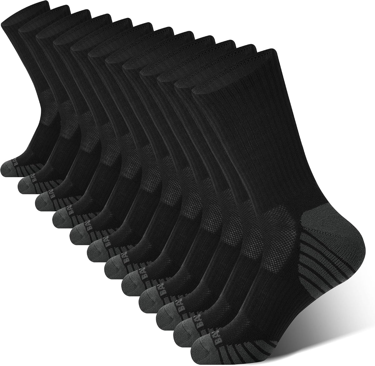 BAMBOO COOL Men's Crew Socks Athletic Running Sports Socks, Cushioned Moisture Wicking, Breathable Arch Support 6 Pack