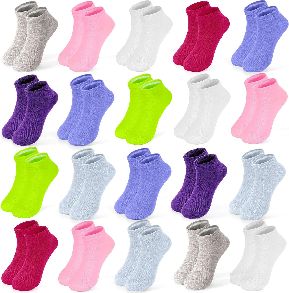 ZERULETS Kids Socks, 20 Pairs Boys Girls Low Cut Ankle Socks 1-13 Years