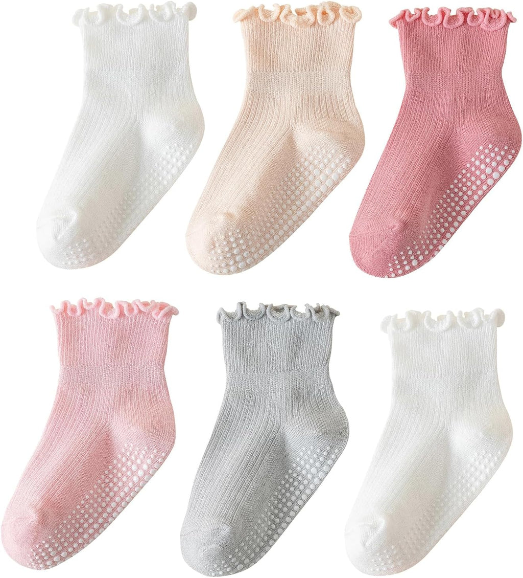 ANYANIME Toddler Socks Ruffle for Girls Baby Grip Socks Non Slip Cute Frill