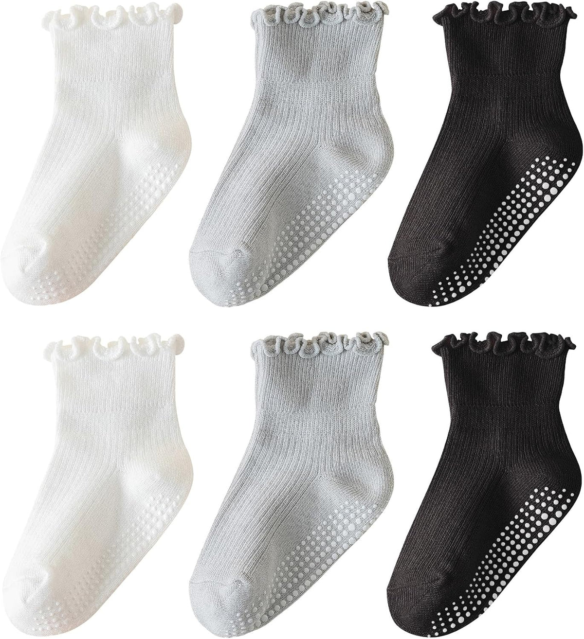ANYANIME Toddler Socks Ruffle for Girls Baby Grip Socks Non Slip Cute Frill
