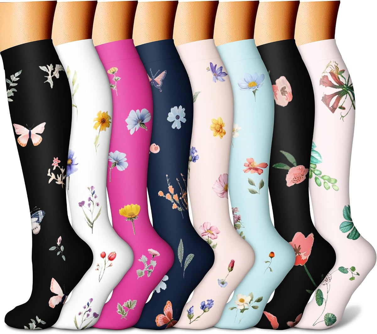 CHARMKING Compression Socks for Women & Men Circulation (8 Pairs) 15-20 mmHg Best Calf Socks Support for Athletic Cycling