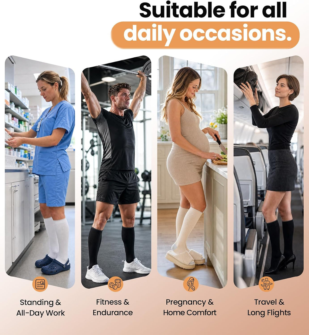 Benirap Breathable Compression Socks for Women and Men,15-20 mmHg,2 Pairs