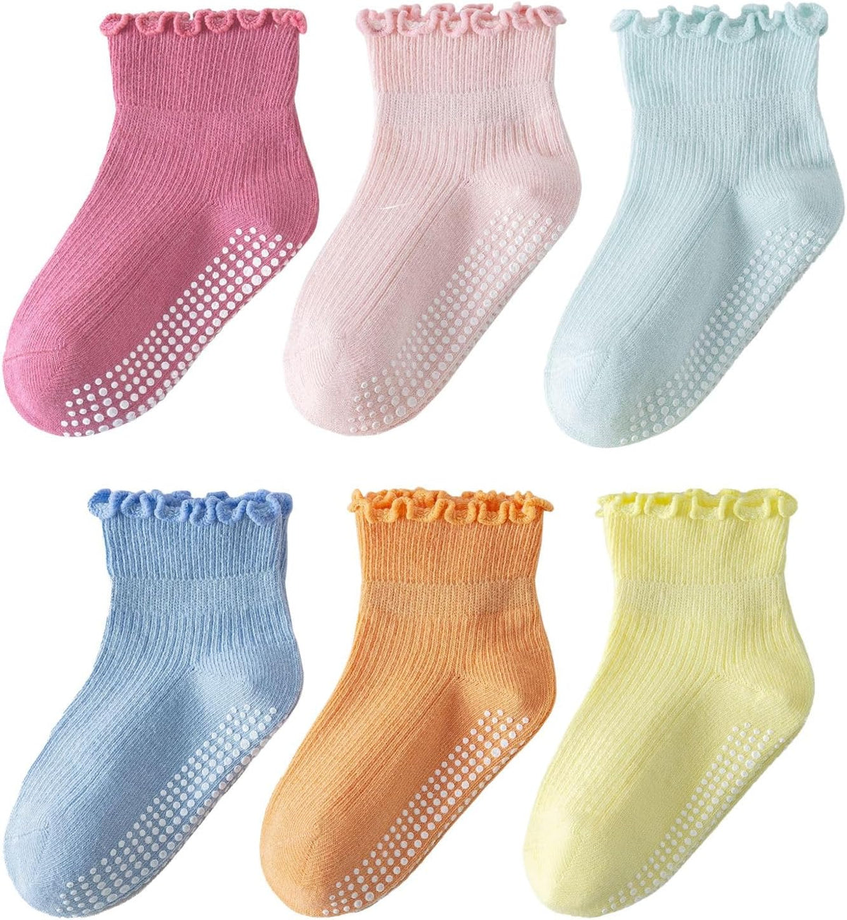 ANYANIME Toddler Socks Ruffle for Girls Baby Grip Socks Non Slip Cute Frill