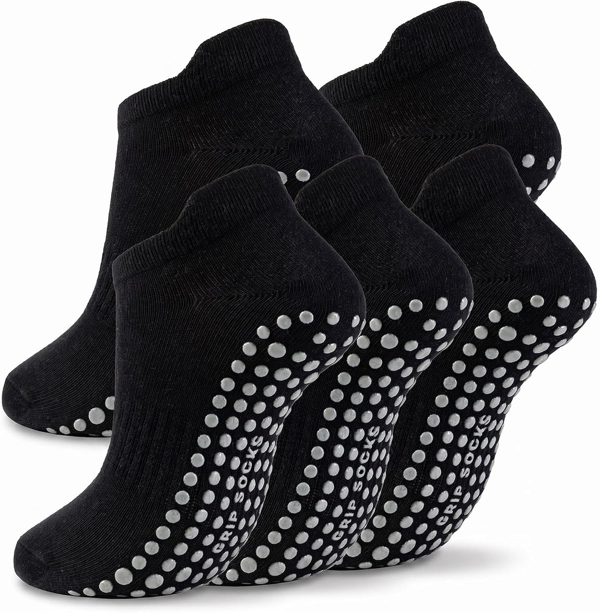 5 Pairs Pilates Socks with Grips for Women Non Slip Grip Yoga Crew Socks for Barre Hospital Barefoot