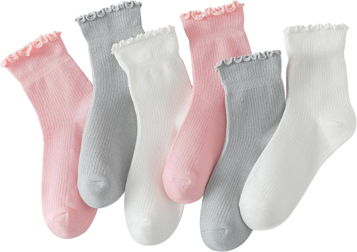 Hstyle 6 Pairs of Ruffle Socks Women, Cute Ruffle Ankle Socks