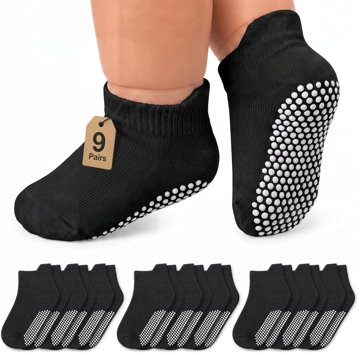Infinno Baby Non Slip Ankle Socks 9 Pairs - Toddler Socks with Grips for Kids, Infants Boys and Girls 6-24 Months, 1T-7T