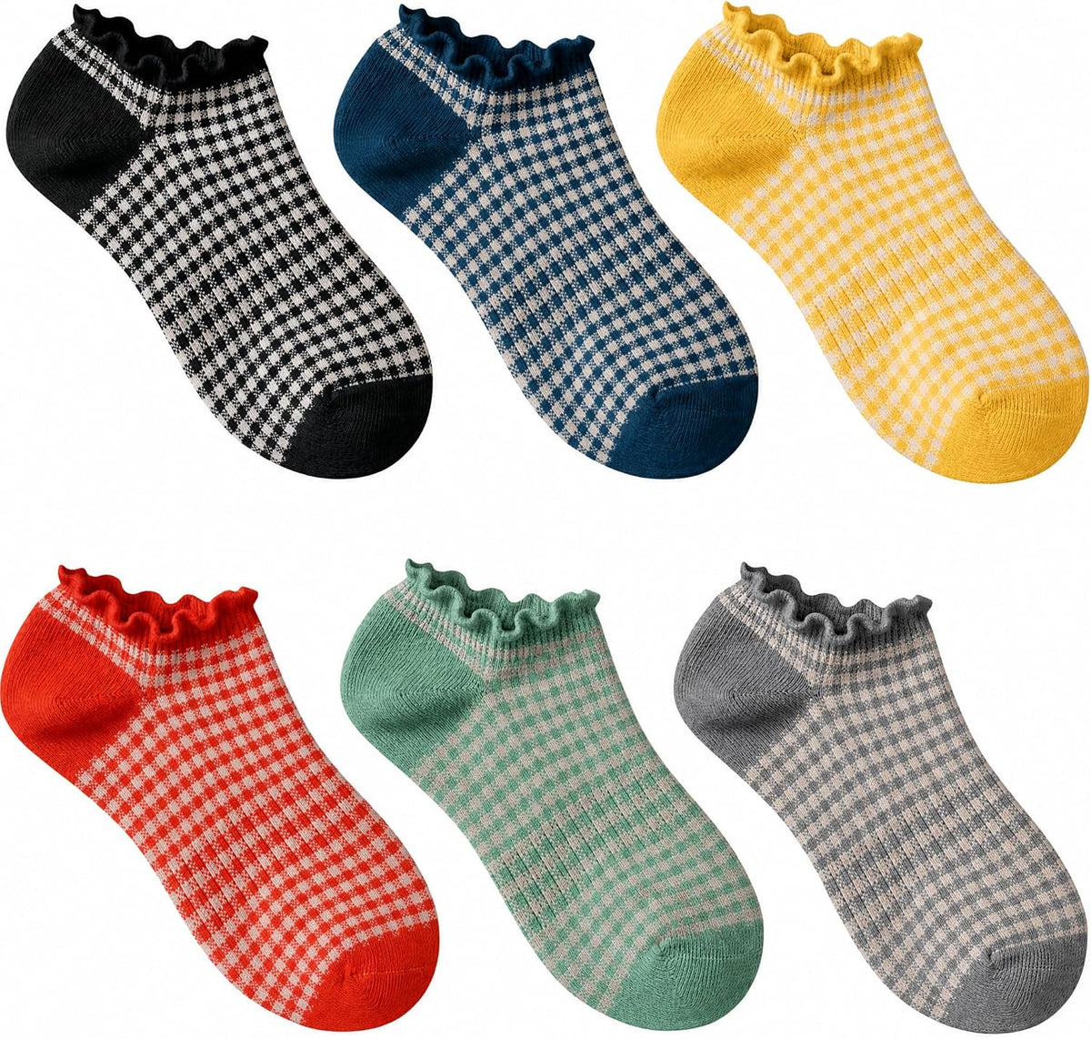 6 Pairs No Show Socks for Women Ruffle Socks Cute Ankle Socks