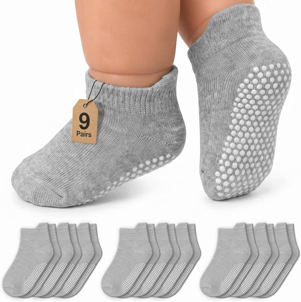 Infinno Baby Non Slip Ankle Socks 9 Pairs - Toddler Socks with Grips for Kids, Infants Boys and Girls 6-24 Months, 1T-7T