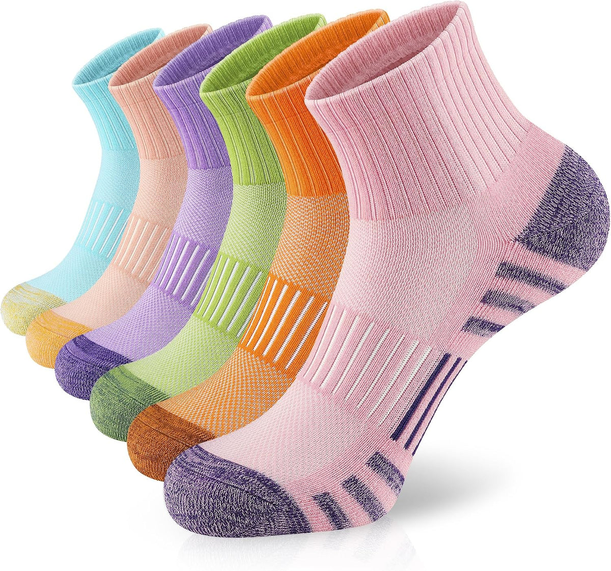 Airacker Athletic Quarter Socks with Cushion Running Ankle Socks for Men Women 6 Pairs