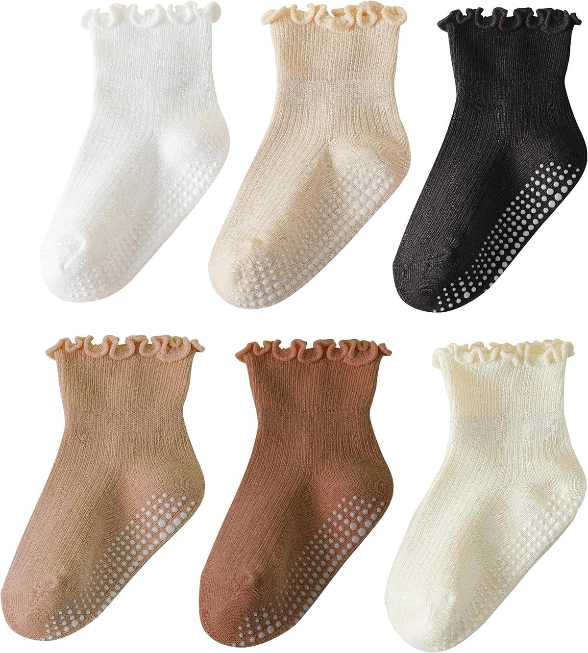 ANYANIME Toddler Socks Ruffle for Girls Baby Grip Socks Non Slip Cute Frill